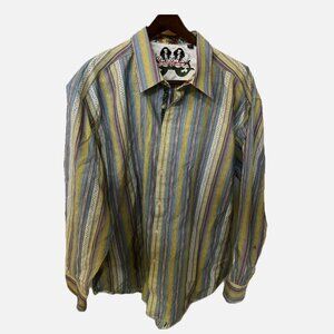 Robert Graham Mens 3XL Shirt Embroidered Mermaid Striped Contrast Flip Cuff